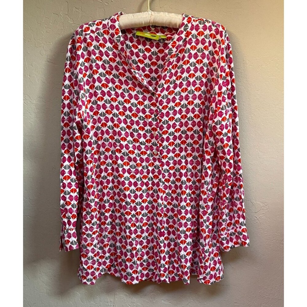 Rock Flower Paper Womens Henley Shirt Top Long Sleeve Large Multicolor Rayon